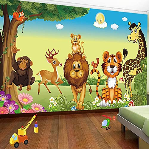 FRTMSticker 3D Photo Wallpaper - Lion Tiger Giraffe - Self-Adhesive Boy and Girl Wallpaper Mural PVC Non-Woven Fabric Waterproof Custom Art Poster Photo Kindergarten Childre 200X100Cm