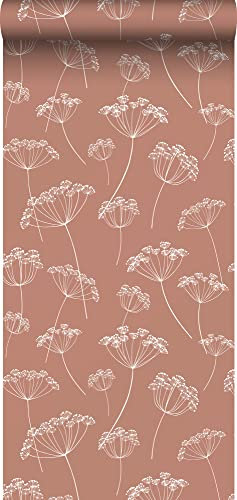 papier peint ombelles terracotta et blanc 53 cm x 10.05 m - ESTAhome