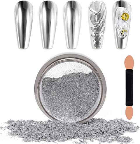Laza Chrome Nagel Pulver Spiegel Effekt Metallic Staub Holographische Glitter Glasierte Maniküre Dekoration Reflektierendes Pigment für DIY Gel Polish Nail Art, Harz Handwerk, Geschenke für Silber