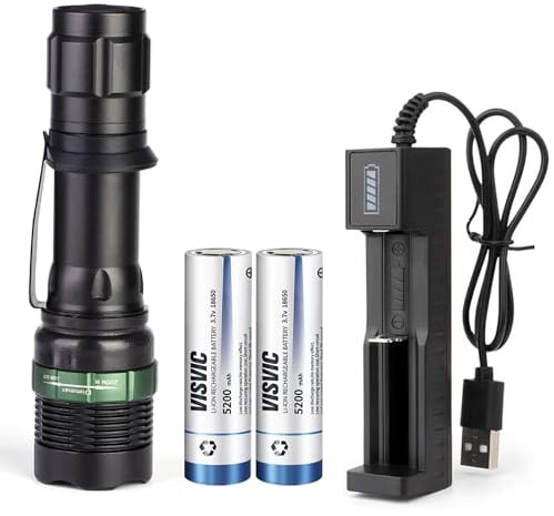 YUUGYD AAA/18650 Torch, w/2 Flat top Rechargeable 18650 Battery Included USB Charger, 3 Light Modes, Head Swivel Zoomable, Waterproof, Long Working Time 18650 Torch for Hiking Hunting Home