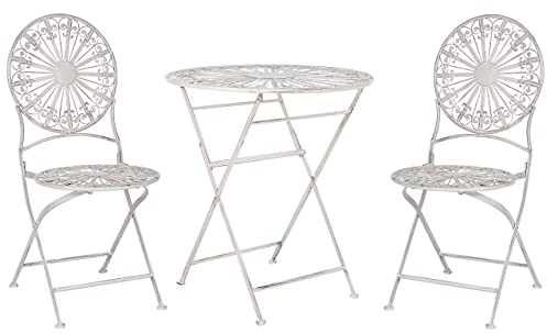 Beliani Garten Bistro Set Tisch mit 2 Stühlen zusammenklappbar Metall verwittert Effekt Weiß Scafia