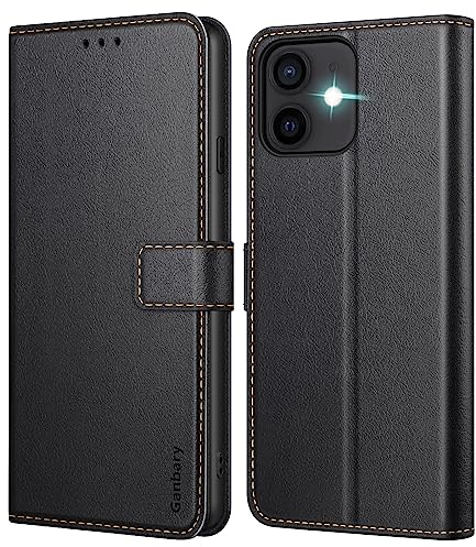 Ganbary Funda Compatible con iPhone 12/12 Pro, Funda Tapa Libro Movil PU Cuero Funda para iPhone 12/12 Pro [Protección Completa] [Ranura Tarjeta][Función Soporte], Negro