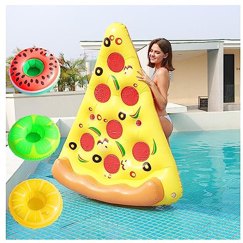 JUNZAI WasserhäNgematte, Pizza Wasser HäNgematte Pool, Mit 3/6 GeträNkehaltern Aufblasbare WasserhäNgematte FüR Kinder Und Erwachsene,1PCS