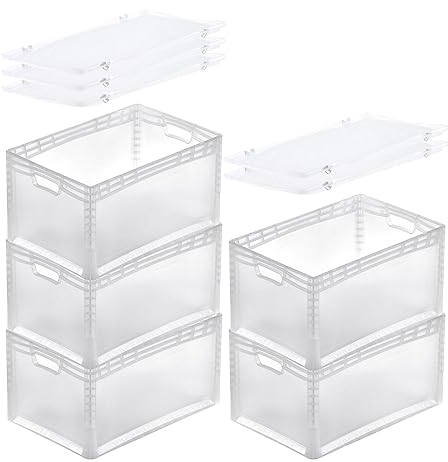 PROREGAL SuperSparSet 5x Transparenter Eurobehälter LightLine mit offenem Griff & Scharnierdeckel | HxBxT 32x40x60cm | 66 Liter | Eurobox Transportbox Transportbehälter Stapelbehälter