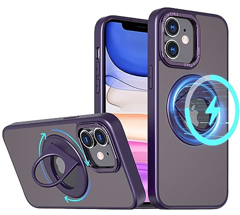 S. Dawezo Cover Magnetica per iPhone 11 6,1 Pollici, compatibile con MagSafe, Custodia Antivibrazione Supporto Rotante a 360° a Forza Magnetica per iPhone 11, Viola