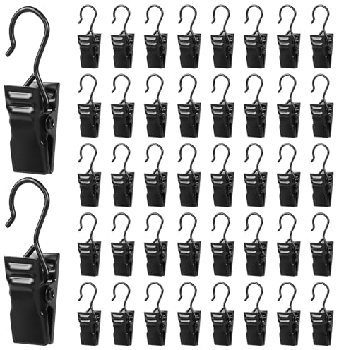 Sheryl&Rain100 Stück Edelstahl Gardinen Klammern,Schwarz Vorhang Klammern,Gardinen Clips,Gardinen Clips,Vorhang Clips,Gardinenhaken Metall,Duschvorhang Clips für Schlafzimmer Badezimmer Heimdekoration