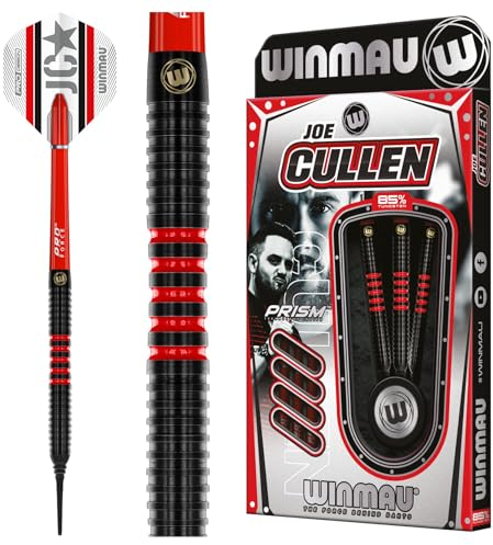 WINMAU Darts - Joe Cullen 85% Pro-Series 18g Fass / 20g Volles Gewicht Weiche Spitze Professionelles Dart-Set mit Dart-Flüge und Dart-Schäften