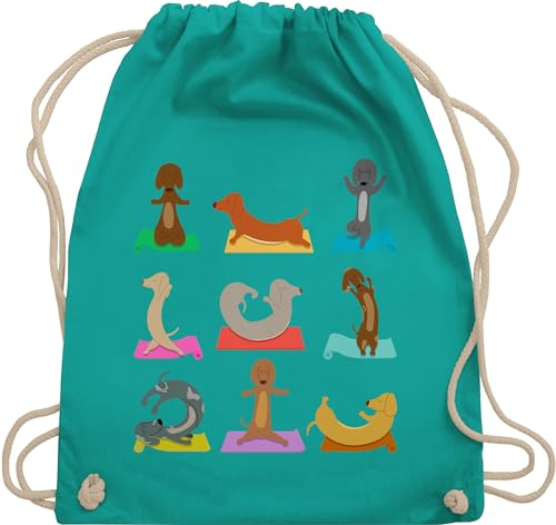 Turnbeutel Rucksack - Hunde - Taschen - Dackel Yoga Dackel Lustig - Unisize - Türkis - tasche geschenk für hundebesitzer dackelmotiv beutel hund mit sportbeutel hundemotiv hundesprüchen hundefan