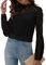 Hount Damen Patchwork Oberteile Lace Festlich Strick Bluse mit Stehkragen Blusenshirt (L, Schwarz)