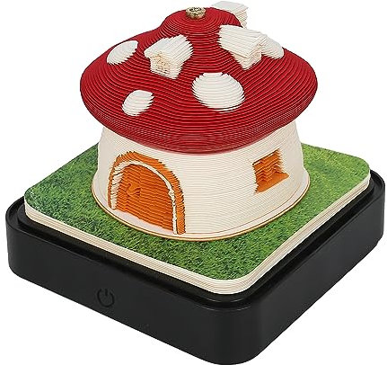 3D kalender Abreißen 2025, Schreibtischkalender mit Lichtern, 3D Memo Pad Papier Kunst Sakura Baum Kreative 3D Notizblock Papier Schnitzen Geschenk Desktop Dekoration (Pilzhaus)