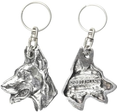 Art-Dog Niedlicher Hundeschlüsselanhänger - Exklusive Kollektion Doberman II Schlüsselanhänger Hund - Versilberte Keyring mit 2,5 Schloss - 5,2x4,7x10,8cm
