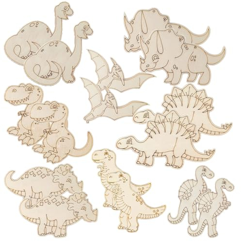 CPSYTE 16 pcs Dinosaurier Holz Bastelset, Drachen Geburtstag, Puzzle Holz zum Bemalen und Basteln DIY Dino Holzbastelsets Kreative Spielzeug Bemalen Handwerk, enthält 10 Meter Hanfseil