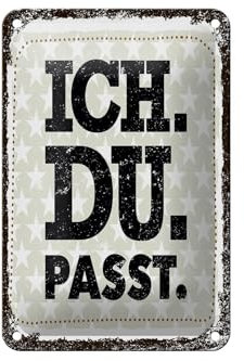 FEMER Blechschild Spruch Ich Du Passt 12x18cm Geschenk Dekoration