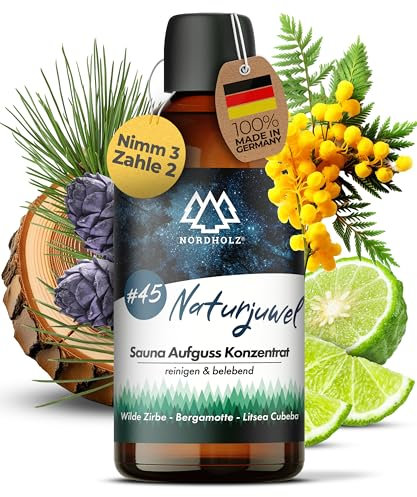 NORDHOLZ® Saunaaufguss [54 Sorten 15ml, 100ml, 250ml] - Sauna Aufgussmittel für intensive & erholsame - Sauna Zubehör (#45 Naturjuwel, 100ml)