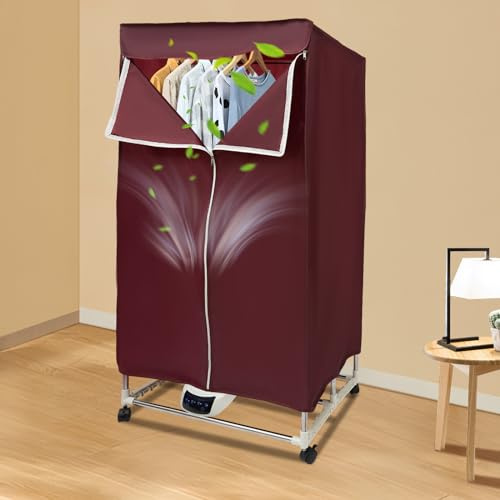Begoniape Elektrisch Wäschetrockner, 1500W Trockner mit Touchscreen und Timer, Geräuscharm, Tragbare Kleiderschrank Klappbar Warmlufttrockner für Zuhause (Rot)