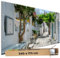 TRIOSK Sichtschutz Garten Dekoration Plane groß mit Natur Motiv Griechenland Gasse Naousa Motivbanner Blickdicht für Terrasse Zaun Gartenzaun Gartenposter PVC Zaunblende 340x173 cm
