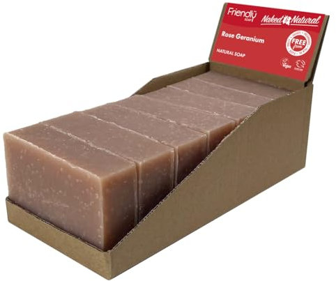 Friendly Soap - Naked & Natural Heavenly Scent Rose Geranium (7 x 95g), Plant-Based, Cruelty-Free, Made By Hand, No Preservatives or Sulphates, Recyclable, Sustainable, Environmentally Friendly