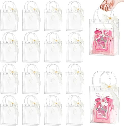 Socluer 24 Stück Geschenktüte mit Griffen, 15 x 20 x 7 CM Durchsichtige Plastiktüte Wiederverwendbare Geschenke Verpackungen für Party Geburtstag Hochzeit