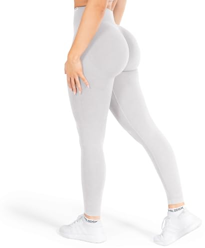 SMILODOX Scrunch Leggins Damen Shaped Fit, Seamless Sporthose, Batik Acid Scrunch Sanduhr-Design Yogahose, Elastischer Bund Figurschmeichelnd für Fitness & Alltag, Größe:M, Color:Beige