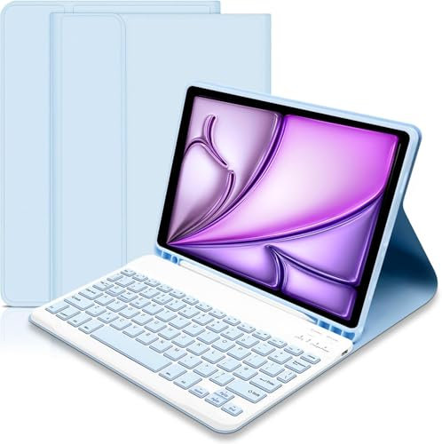 KTOITION Magnetic Detachable Keyboard Case for iPad Air 11 2025 (M3)/2024 (M2) & 5th/4th Gen 2022-2020 | Slim Protective Cover with Pencil Slot | UK Layout | 10.9/11 Inch, Blue