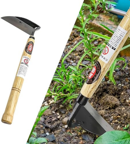 Japanese Weeding Sickle,Weeding Sickle Hoe,Hand Hoe Weed Remover Tool,Hand Weed Cutter with High Carbon Steel Blade and Wood Handle for Gardening Weeding Digging and Cultivating