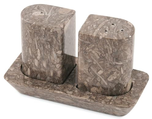 Radicaln Saleros y pimenteros de mármol de 2.5 pulgadas, hechos a mano, juego de especias para mesa de cocina, soporte de sal rosa, decoración de cocina de granja, artículos esenciales elegantes para