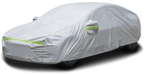 Favoto Autoabdeckung Wasserdicht Auto Abdeckplane - UV-Schutz Staubdicht Kratzfest Kompatibel mit Audi A3 Mercedes CLA Mazda 3 Opel Cascada für Limousinen (450-470 cm) Silber