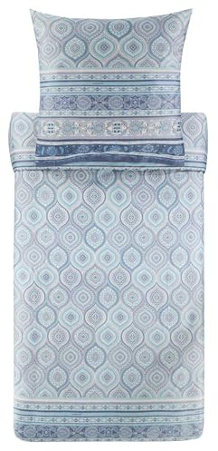 Bassetti Hanbury Bettwäsche + 1 Kissenhülle aus 100% Baumwollsatin in der Farbe Azurblau C1, Maße: 135x200 + 1 K 80x80 cm - 9329905