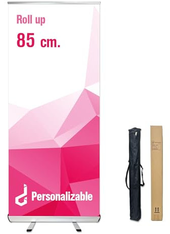 DECORA TU MUNDO Roll Up de 85x200 Impresión Incluida - Cartel, Pancarta, Poster, Lona, Atril, Expositor Publicitario para Eventos, Ferias, Bodas o Cumpleaños - Estructura mas Lona Personalizada