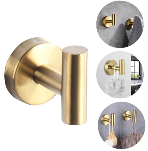 Boxonly Heavy Duty No-Drill Stainless Steel Suction Cup Coat Hook – Bathroom and Kitchen Towel Hooks, Gold – Strong Suction Hold, Removable, Up to 5kg Capacity, Modern Minimalist Design