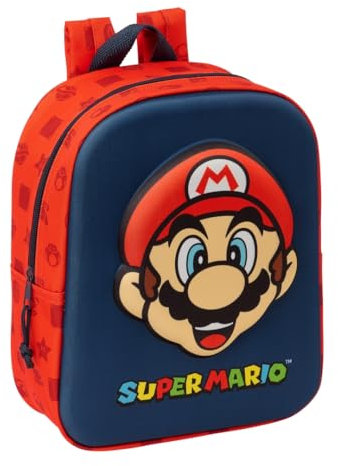 SUPER MARIO 3D - Mochila de Guardería 3D, Adaptable a Carro, Fácil Limpieza, Ideal para Niños de Diferentes Edades, Cómoda y Versátil, Calidad y Resistencia, 22x10x27 cm