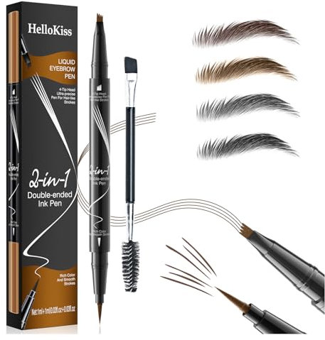 Augenbrauenstift, wasserfester 2-in-1-Microblading-Stift mit zwei Enden, langanhaltender, wischfester Augenbrauenstift mit Augenbrauenpinsel, erzeugt natürliche Augenbrauenfarbe (Grau)