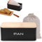 KOOK TIME Boîte à Pain en Métal avec Couvercle en Bambou – Huche à Pain Ventilée – Design Moderne – Inclut Sac à Pain en Coton – 34x19x12.5 cm. - Noir