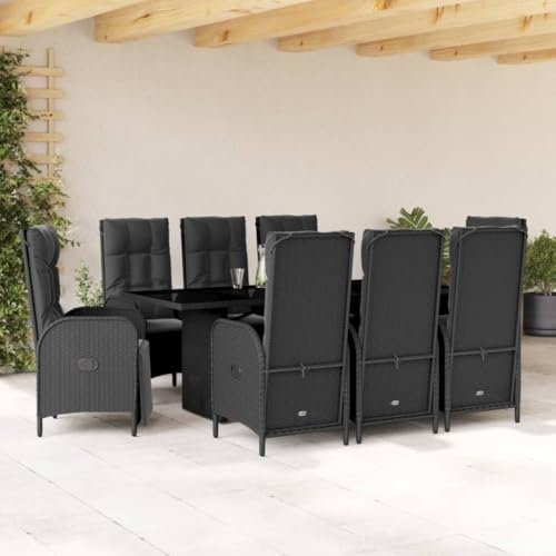 Brokky 9-TLG. Garten-Essgruppe mit Kissen Gartenset Tisch Und StüHle GartenmöBel Set Garden Furniture Essgruppe Outdoor Schwarz Poly Rattan / 3213526