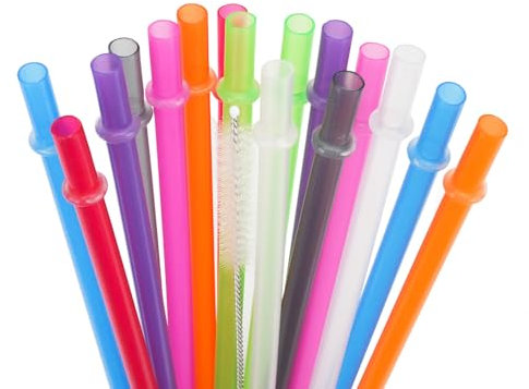 16 Pcs Reusable Plastic Straws Set, 10.5 Inch Drinking Straws with Cleaning Brush, Long Straw for Smoothies, Cocktails, Milkshakes, Iced Coffee, Cold Drinks (8 Colours)