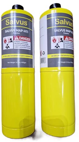 2X Salvus Map HTi Mapp Gas Bottles for Blowtorch Plumbers Soldering, Hotter Than Propane (Pack of 2)