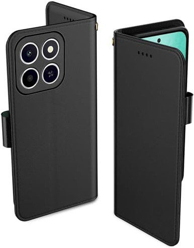 Aiziki For Honor X6c Phone Case, Leather Flip Case with 3 Card Slots & Kickstand, Anti-Drop, Magnetic Closure, Compatible with Honor X6c Case- Black