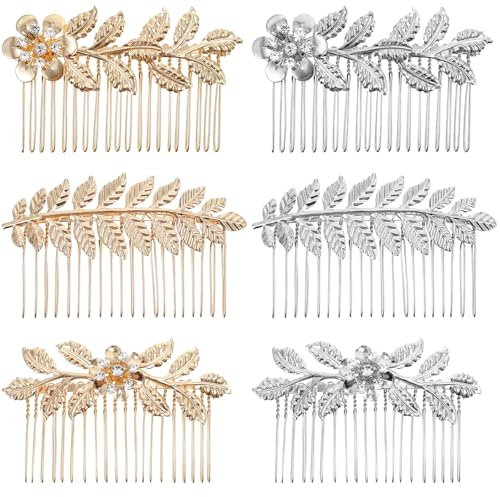 Ymapinc 6 Stück Braut Haarkamm Damen Blumen Haar Steckkamm Modisch French Combs Hochzeiten Haaraccessoires für Partys Abschlussbälle Alltag und Hochzeitsfeiern(Gold Silber)