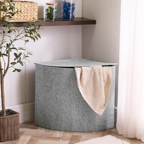 OHS Corner Laundry Basket with Lid Grey, Foldable Clothes Hampers for Laundries Freestanding Corner Laundry Hamper Washing Basket for Bedroom Bathroom, 55 x 49 x 39cm