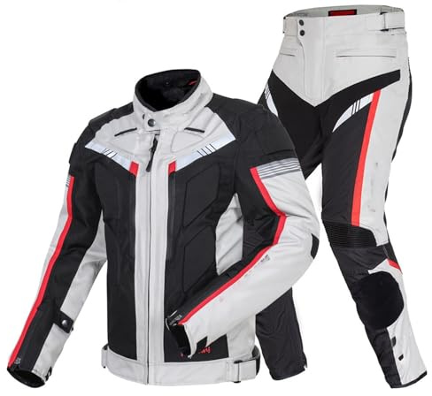 Wasserdichter Motorradanzug Für Herren, Motorradkombi, Motorradjacke Und -Hose Mit CE-Protektoren Motorrad Abnehmbare Rüstung Schutzkleidung Herren, Motorrad Spotlich A,6XL