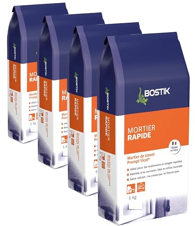 Bostik – Mortier Rapide – Mortier de Montage – Sol et Mur – Intérieur et Extérieur – Prise 10 Minutes – Sans Retrait – Couleur : Beige – 1 sac 5 kg (Lot de 4)