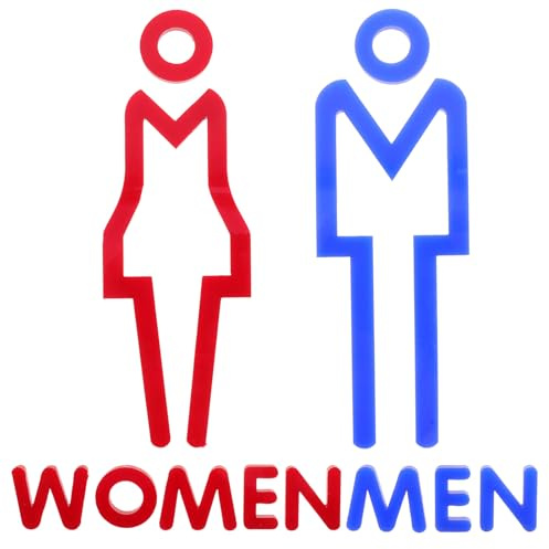 IMUSINICE Lot de 2 Panneaux de Toilettes en Acrylique Bleu et Rouge, Autocollants pour Portes Wc Hommes et Femmes, Signalétique Adhésive pour Salle de Bain, Décoration Pratique