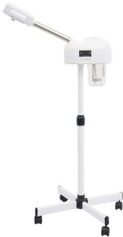 LENJKYYO Gesichtsdampfer Gesichtssauna, Verdampfer Salon Ozone Bedampfer mit 360° Drehbarem Arm und Höhenverstellung (58-68cm), Porenreiniger Dampfgerät mit LCD-Timer & abnehmbarem Tank, für Zuhause