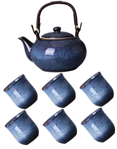 COHEALI Service à Thé Kung Fu Chinois en Céramique Bleu avec Théière 800ml et 6 Tasses 130ml, Grosse Capacité et Résistant aux Chocs, pour Cérémonie de Thé