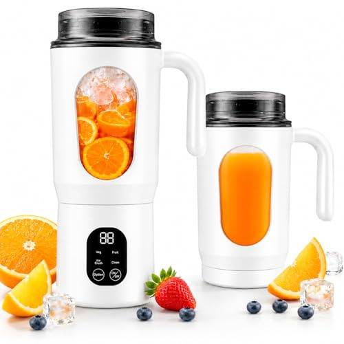 Portable Blender Mini, 580ml Blender Bottle for Smoothies & Protein Shakes | USB-C Rechargeable Cordless Personal Juicer Cup with Travel Bottom Cap for Gym, Office, Baby Food, Crush Ice & Frozen Fruit