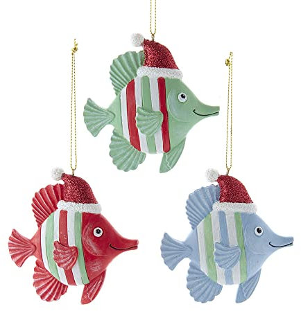 Kurt Adler Gestreifter Fisch mit Weihnachtsmannhut Baumschmuck 3er Set sortiert
