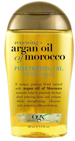 OGX Renewing + Argan Oil of Morocco Penetrating Hair Oil Treatment, Moisturizing & Strengthening Silky Oil for All Hair Types, Paraben-Free, Sulfated Suppfactants Free, 3.5 fl oz