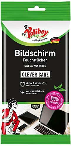 POLIBOY Bildschirm Feuchttücher - Displayreiniger Putztücher mit Antistatikeffekt - 1x15 Tücher - Made in Germany