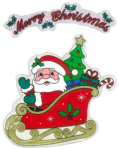 MagicGel Fensterbilder Weihnachten - Nikolaus im Schlitten (25 x 28 cm), Fensterdeko für das Basteln mit Kindern
