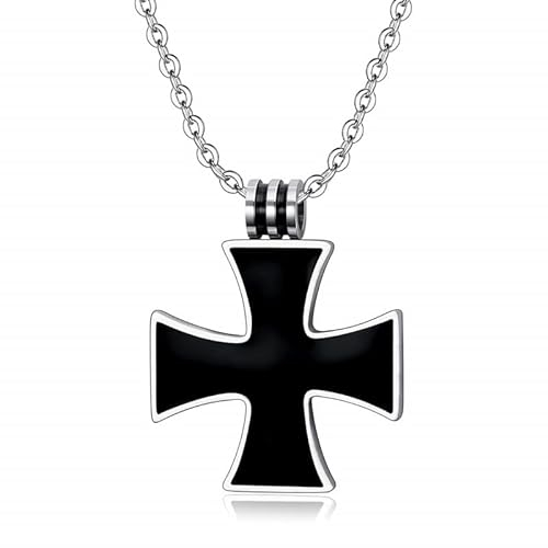 BOBIJOO JEWELRY - Chaîne Collier Pendentif Croix Noire de Malte Celtique Chevalier Templier Biker Acier Inoxydable